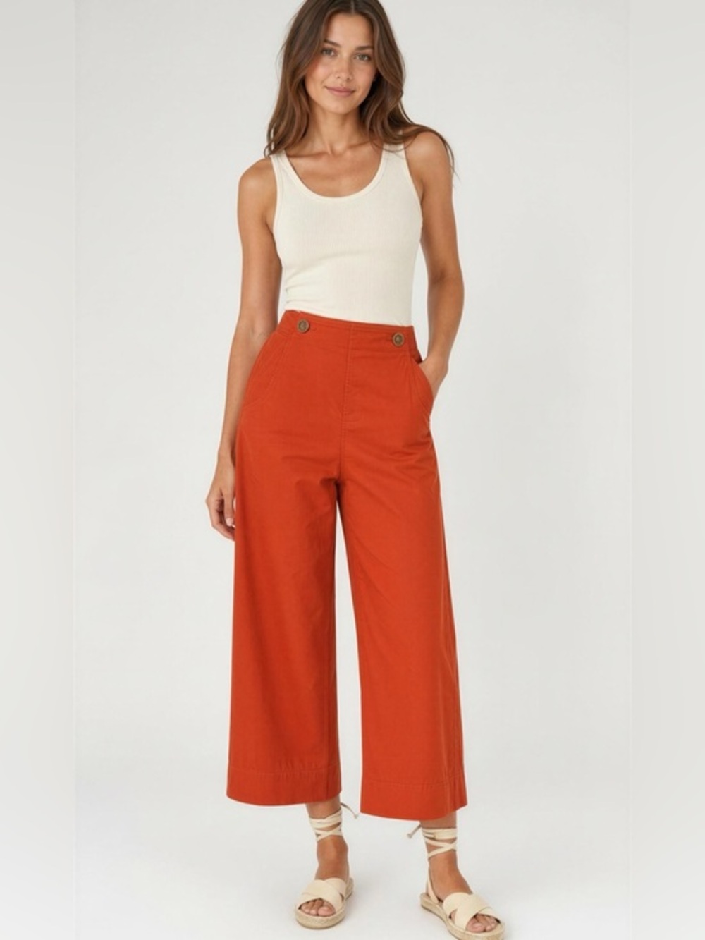 Anthropologie Maeve Bright Orange Wide-Leg Cropped Pants